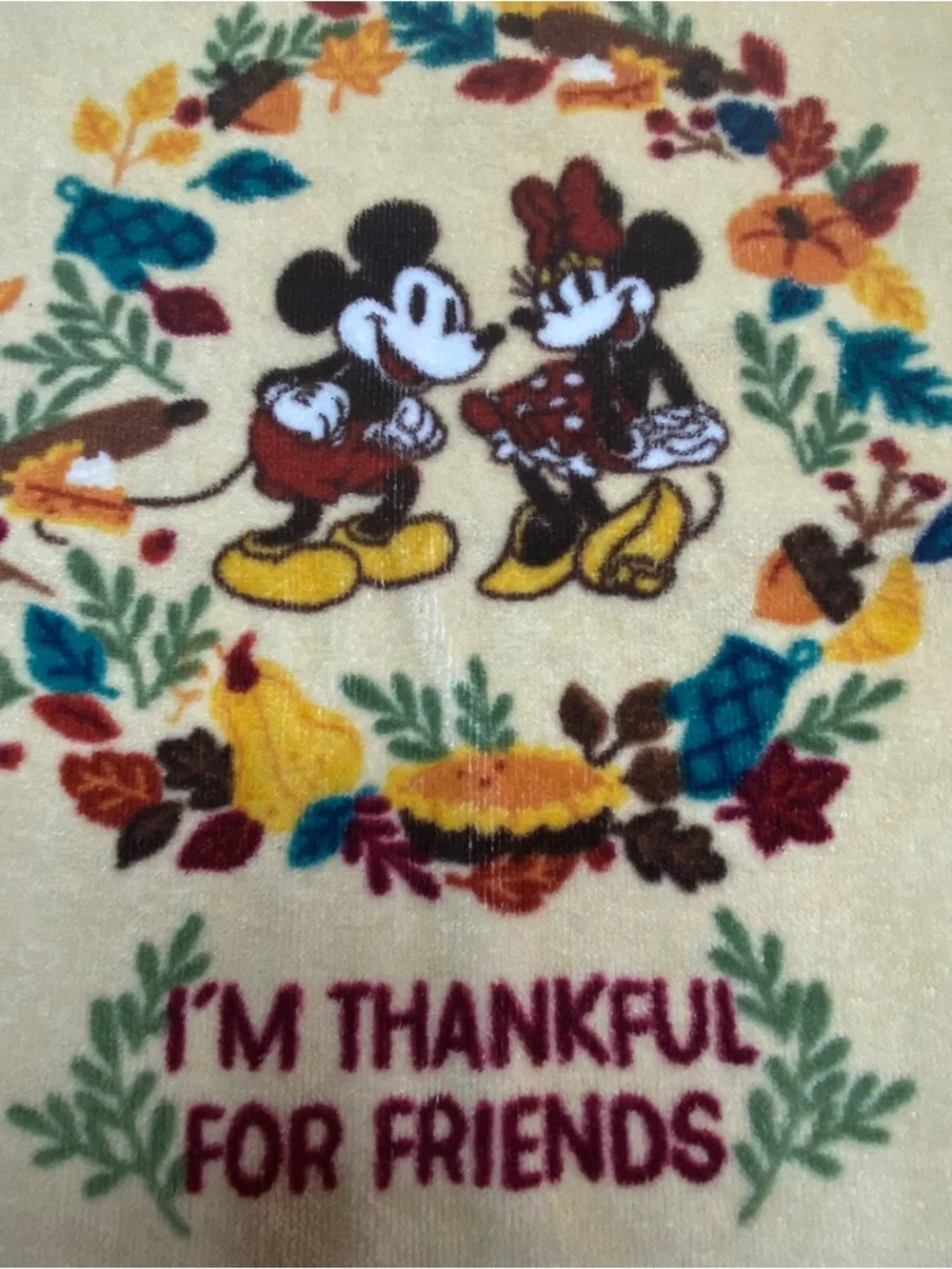 Disney Mickey and Minnie Mouse Kitchen Dish Towel Retro Thankful Friends